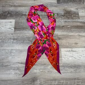 Vintage 90s Liz Claiborne Silk Scarf Pink Orange Floral Oblong Retro